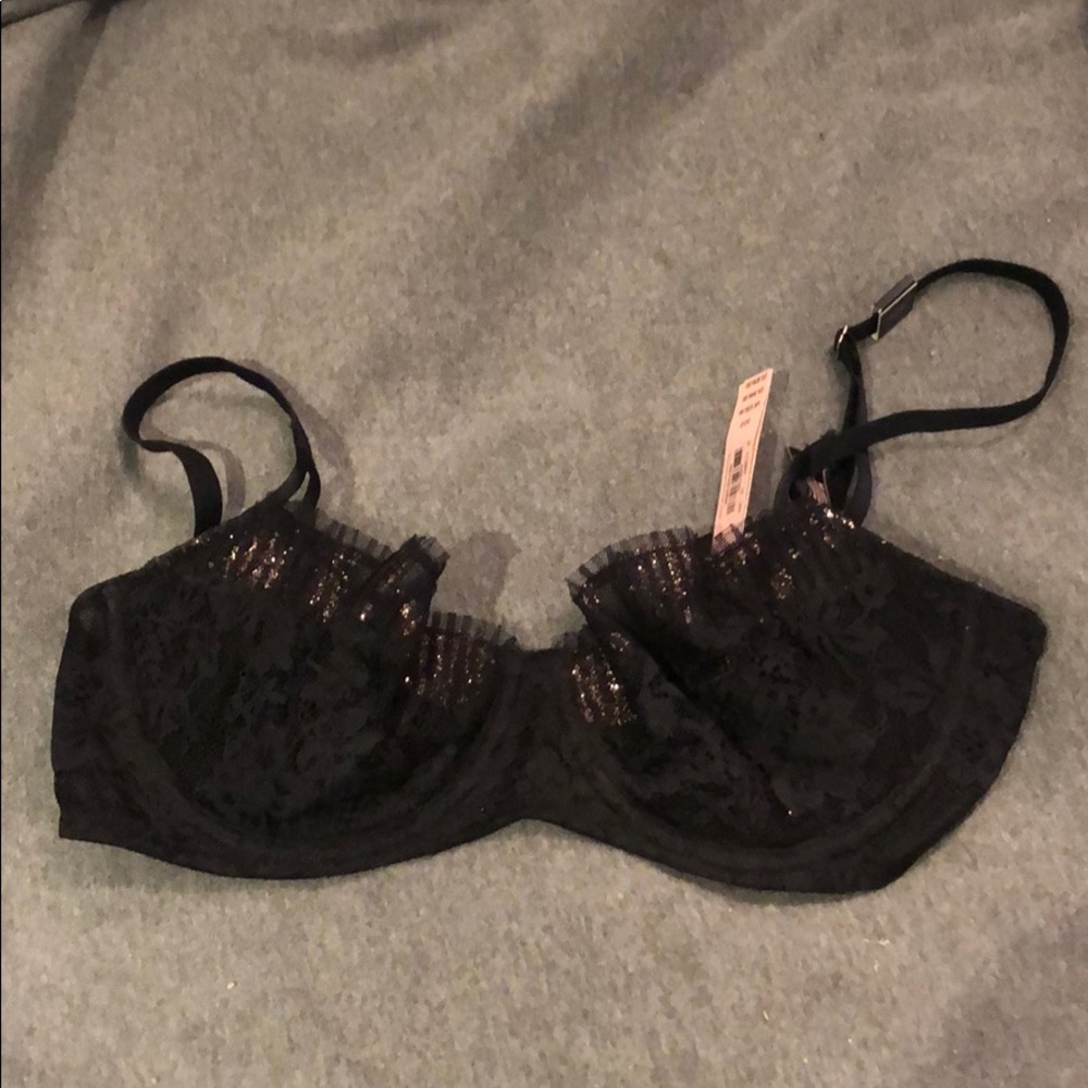 Lace cup black bra with gold detailing